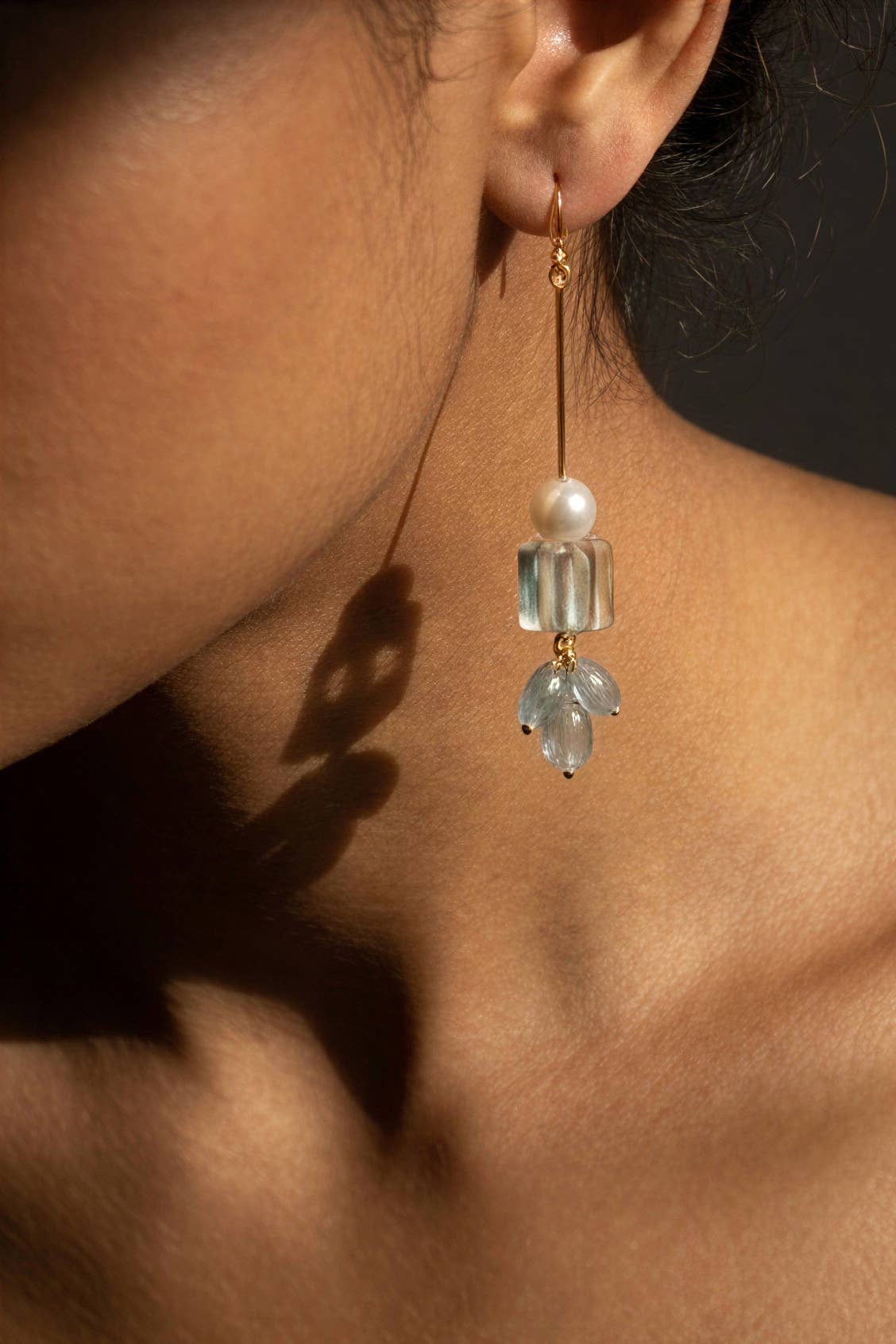 Sayde Dangle Earrings | Aquamarine + Freshwater Pearl