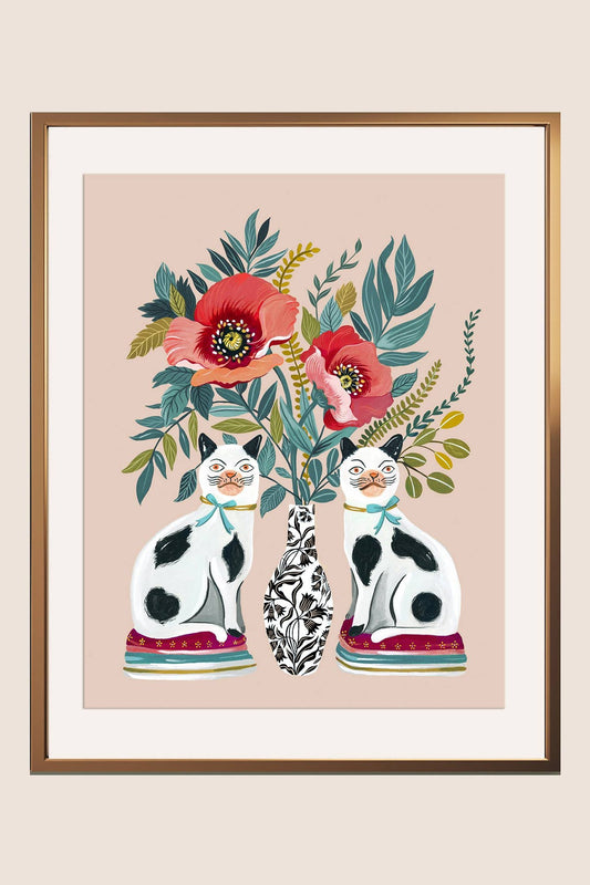 Staffordshire Cats Art Print | 11x14