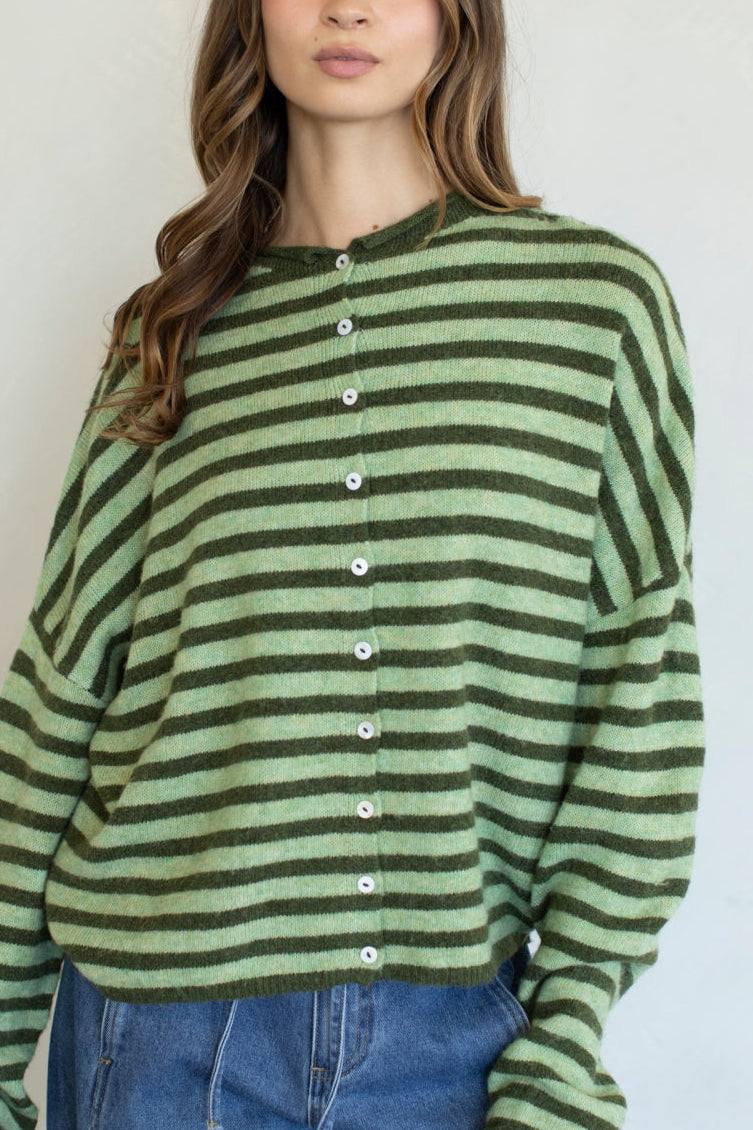 Piper Bold Stripe Cardigan | Olive