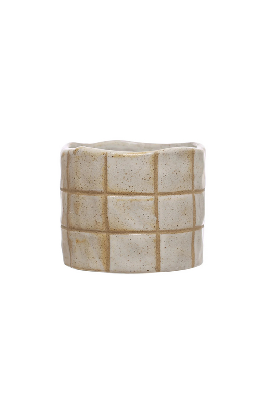 Debossed Grid Stoneware Planter