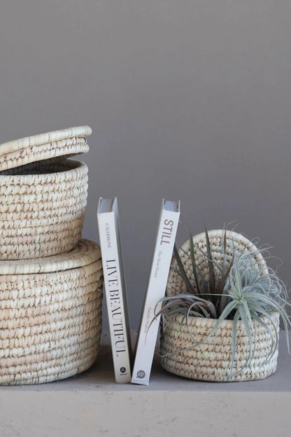 Hand-Woven Basket with Lid