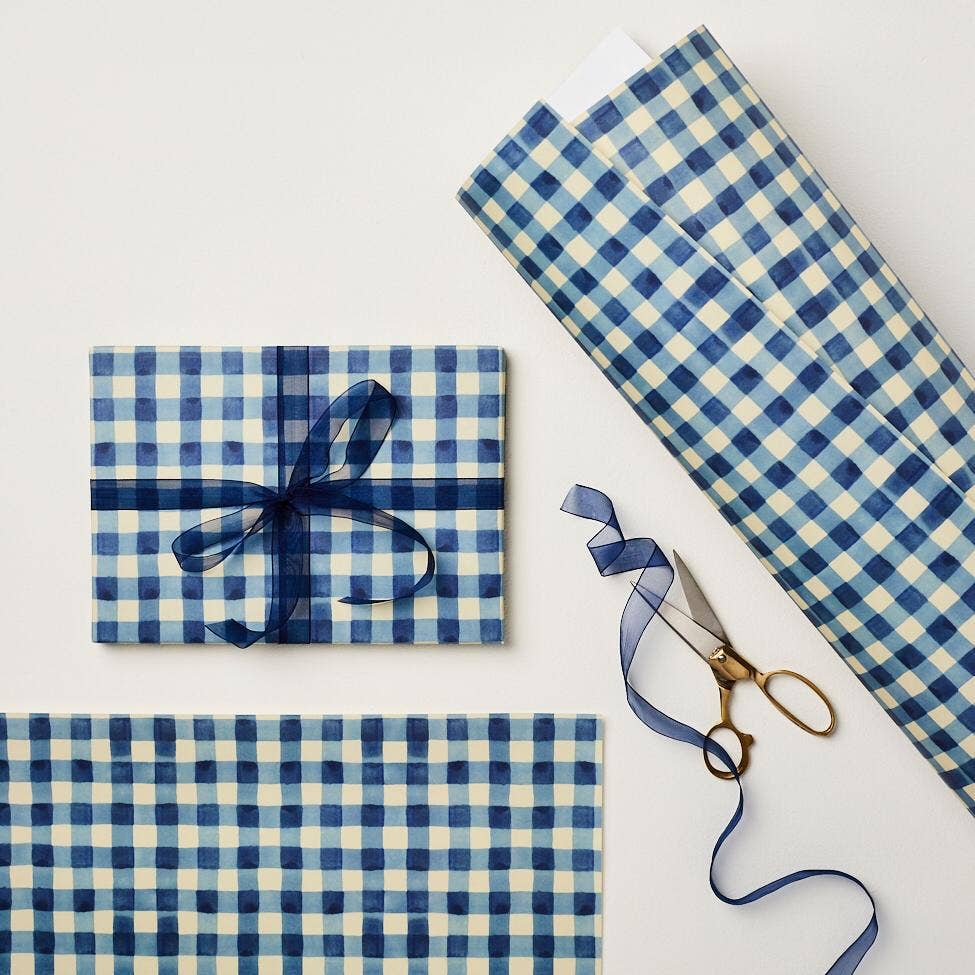 Blue Gingham Rolled Gift Wrap