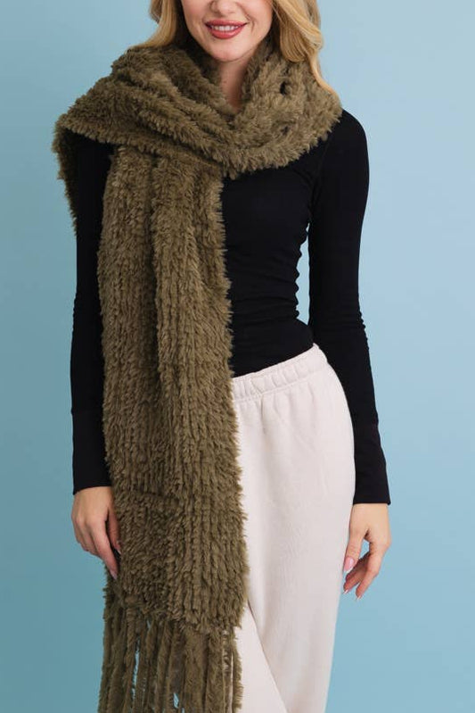 Super Soft Fringe Scarf | Olive