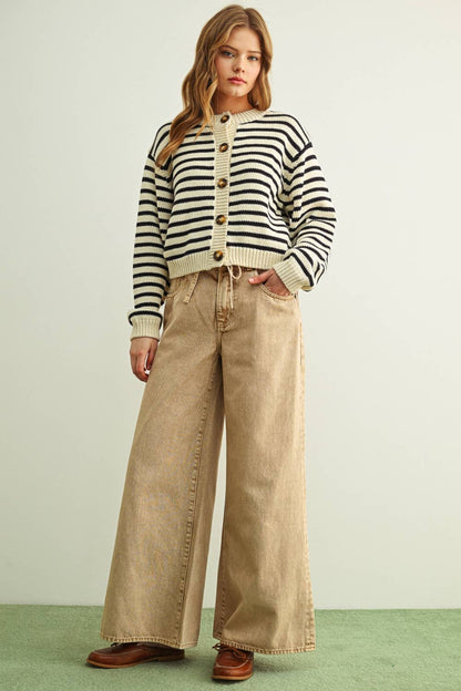 Cropped Stripe Cardigan | Black + White