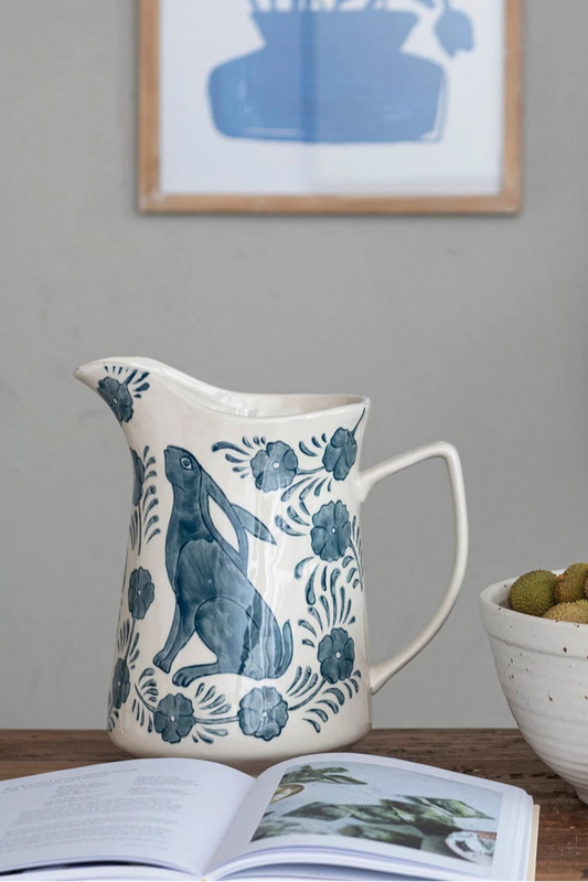Hand-Painted Garden Rabbit Pitcher