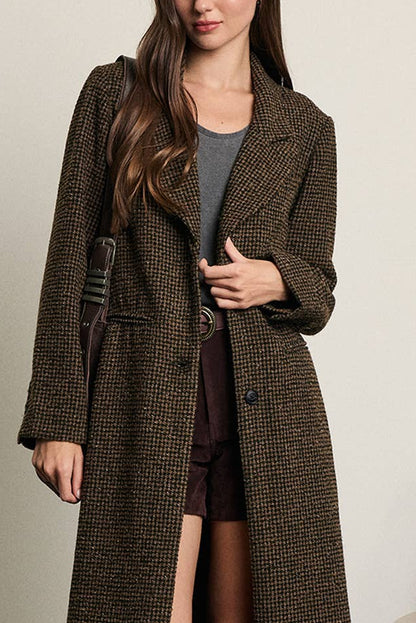 Wool Houndstooth Long Coat