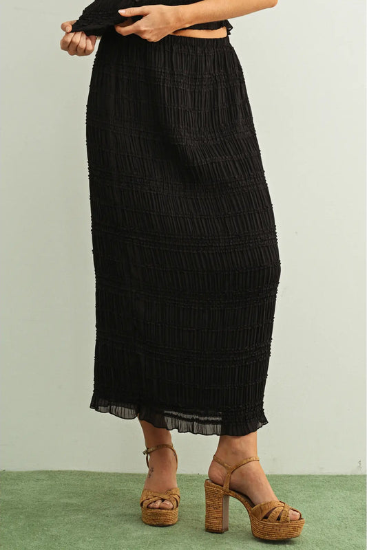 Tiered Chiffon Midi Skirt | Black
