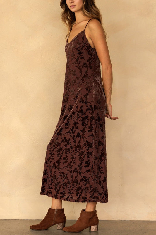 Ives Velvet Floral Print Midi Dress