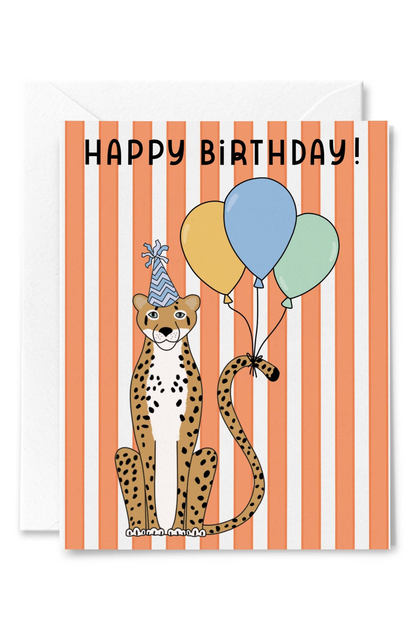 Leopard Balloon Happy Birthday Card