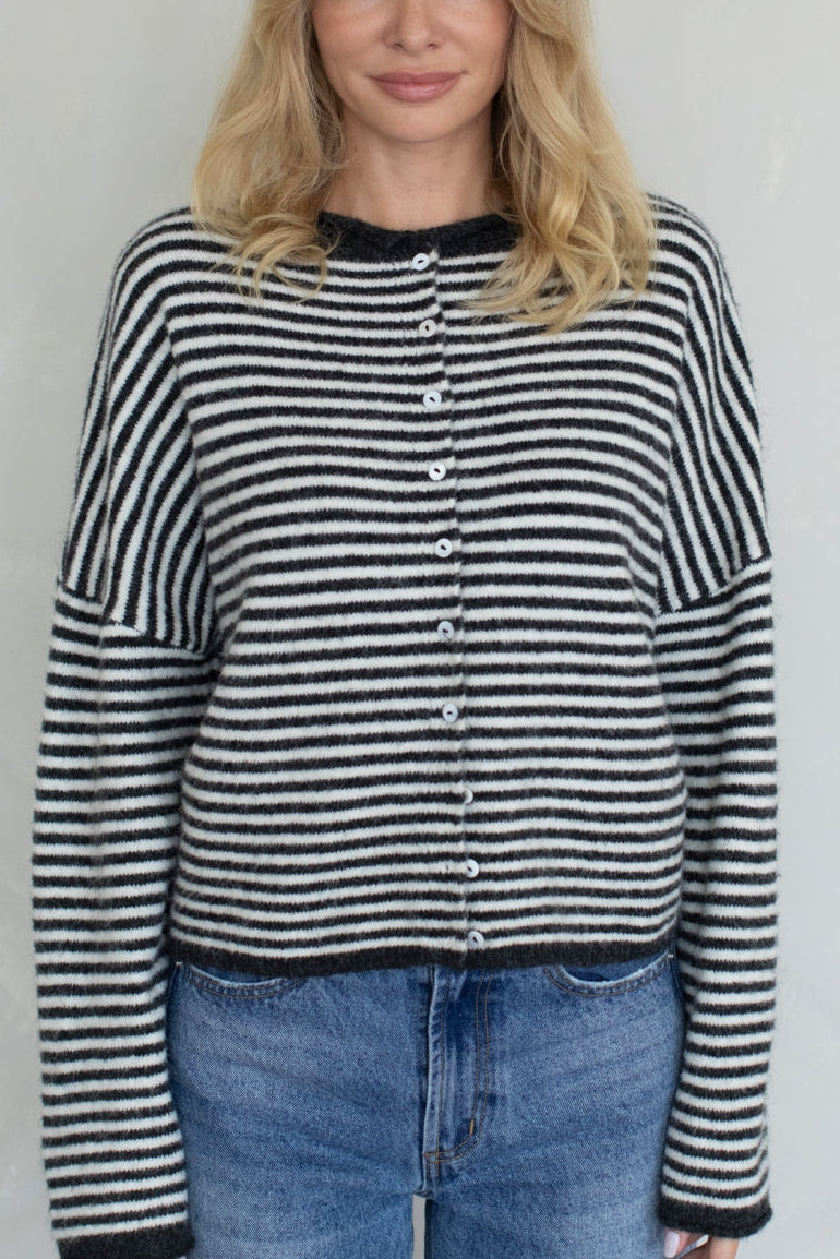 Piper Mini Stripe Cardigan | Charcoal