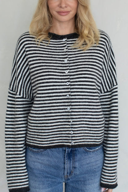 Piper Mini Stripe Cardigan | Charcoal