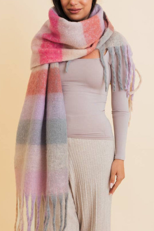 Cozy Oversized Fringe Scarf | Pink