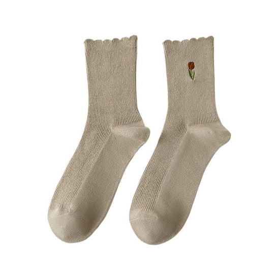 Floral Tulip Socks | Light Brown
