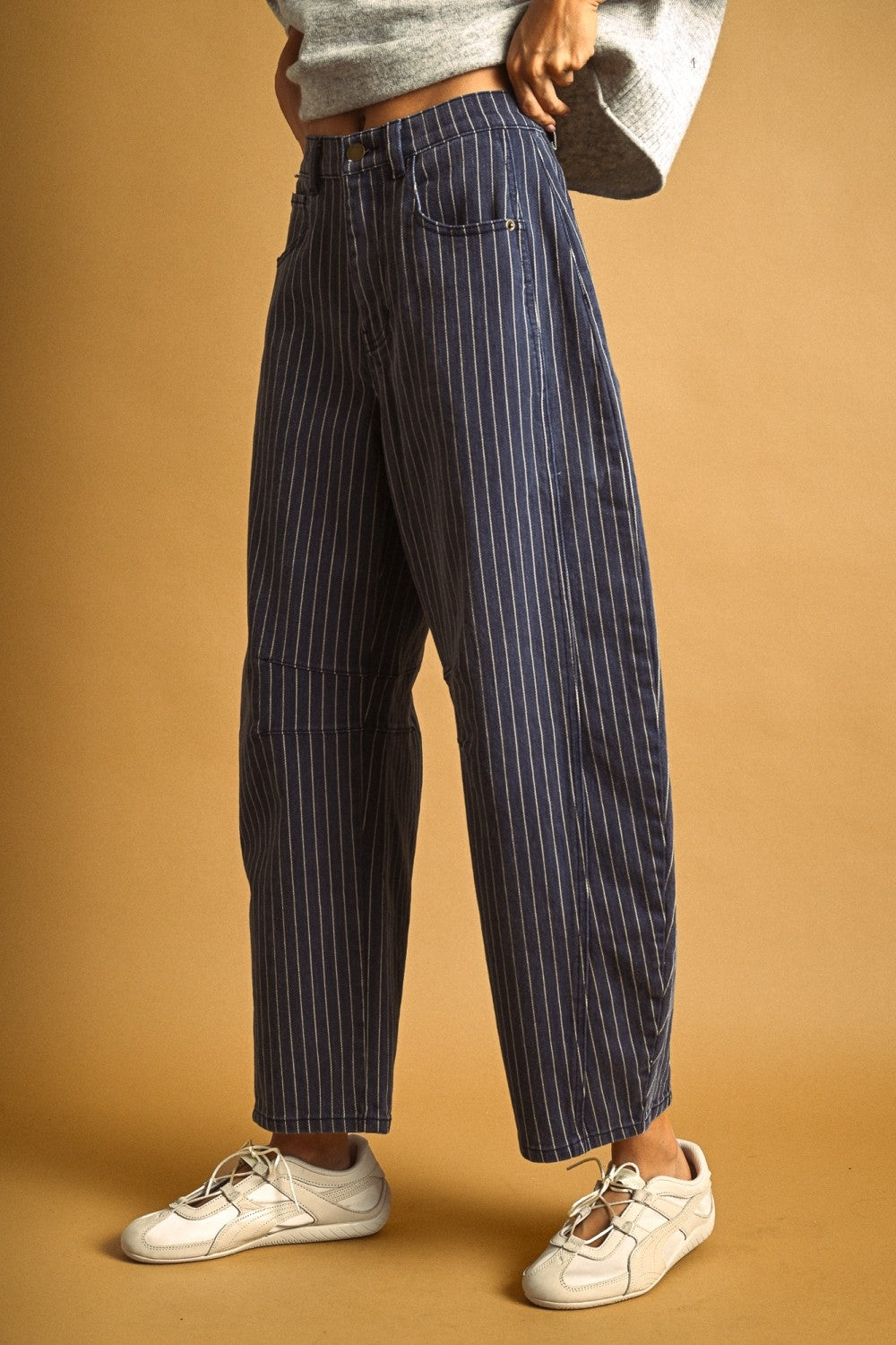 Pinstripe Barrel Denim | Navy
