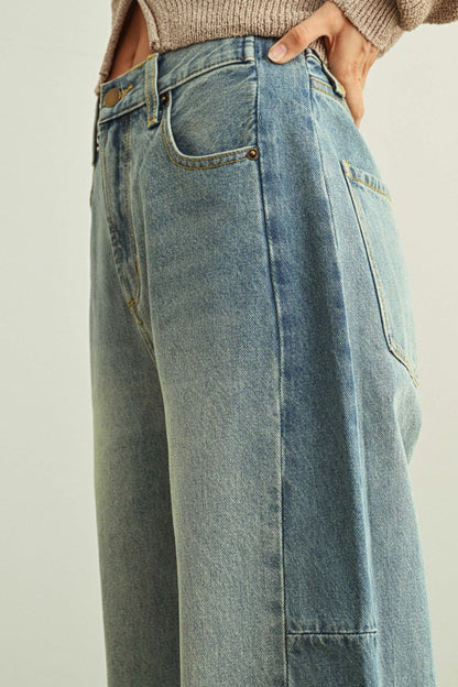 Mixed Side Panel Wide Leg Denim