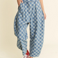 Denim Checkered Barrel Pants