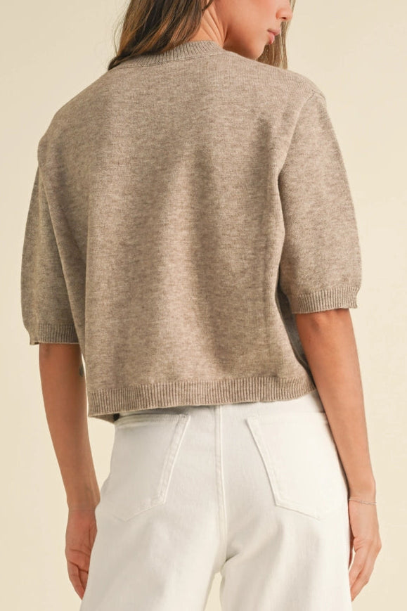 Short Sleeve Sweater Top | Latte