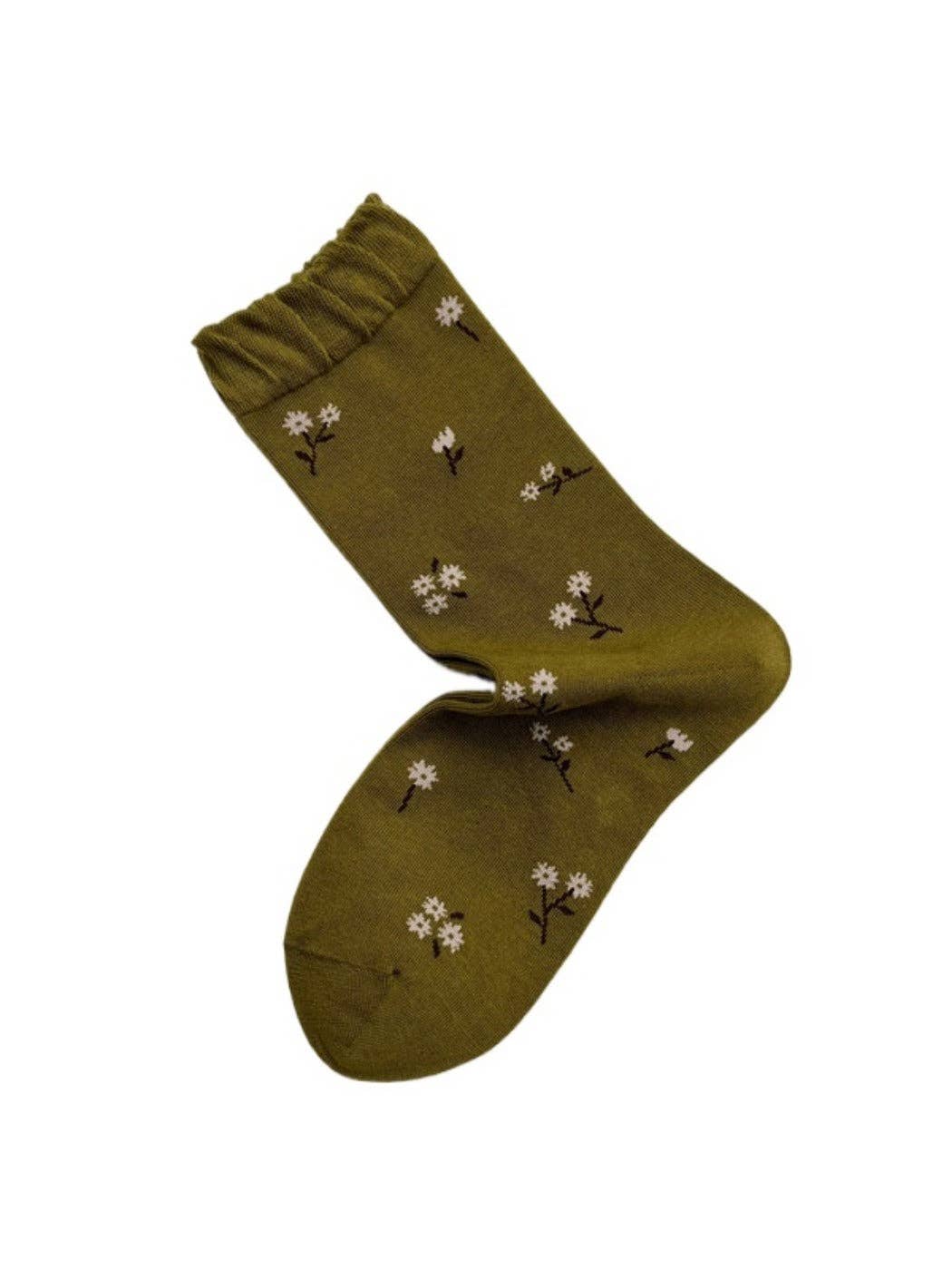 Tiny Blooms Socks | Yellow Olive