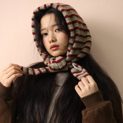 Soft Knit Triangle Scarf | Brown Stripe