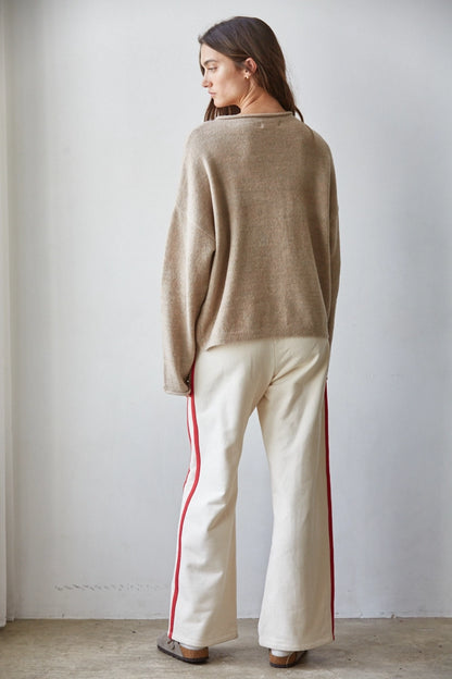 Oversized Henley Sweater | Light Mocha