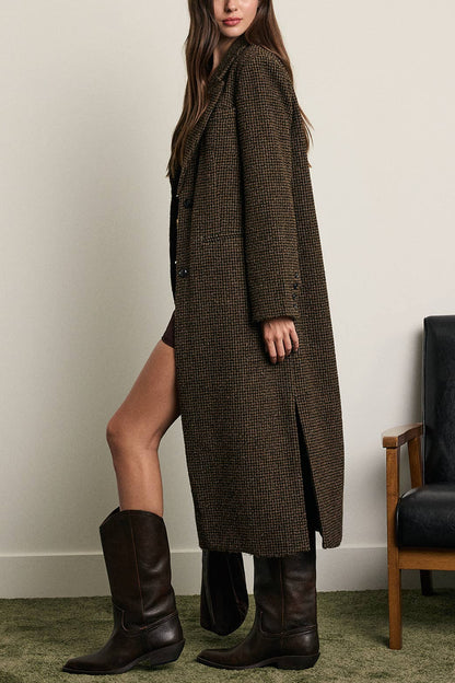 Wool Houndstooth Long Coat