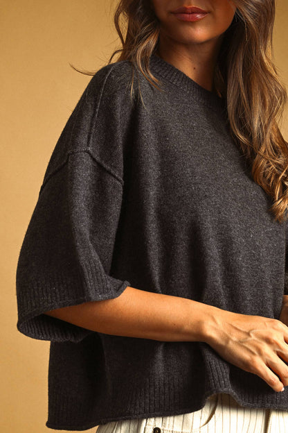 Easy Does It Knit Top | Charcoal