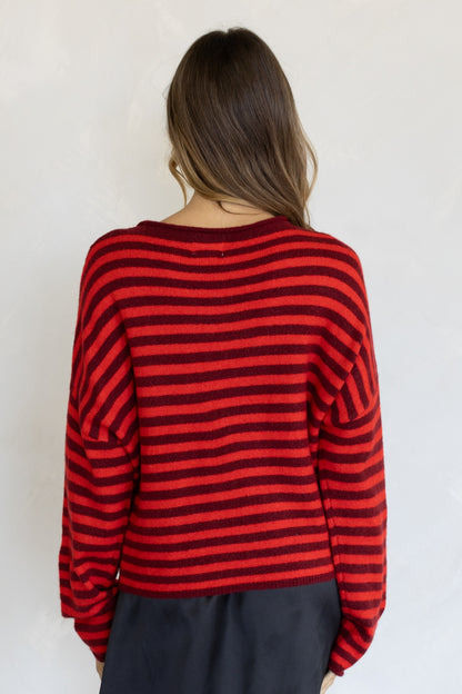 Piper Striped Pullover Sweater | Red Combo