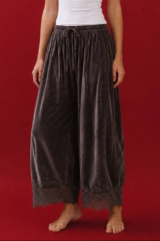 Billie Lace-Trim Velvet Tapered Pants | Dark Mocha