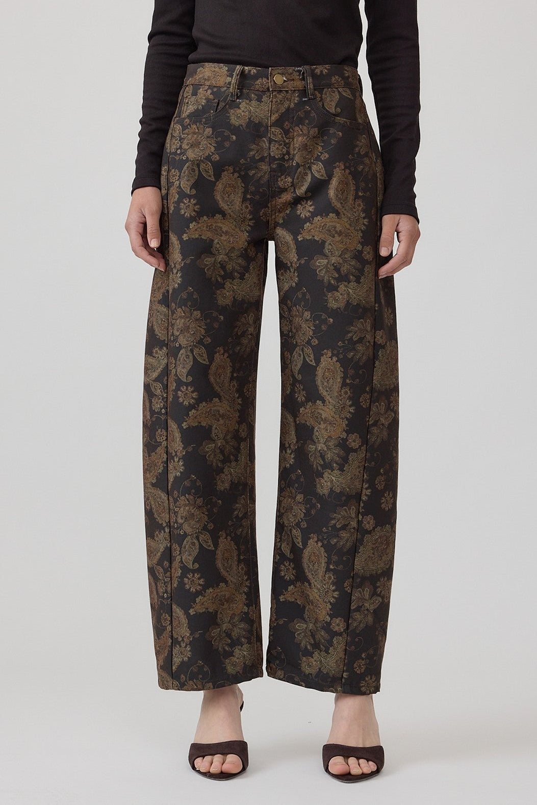 Vintage Paisley Barrel Pants | Dark Brown