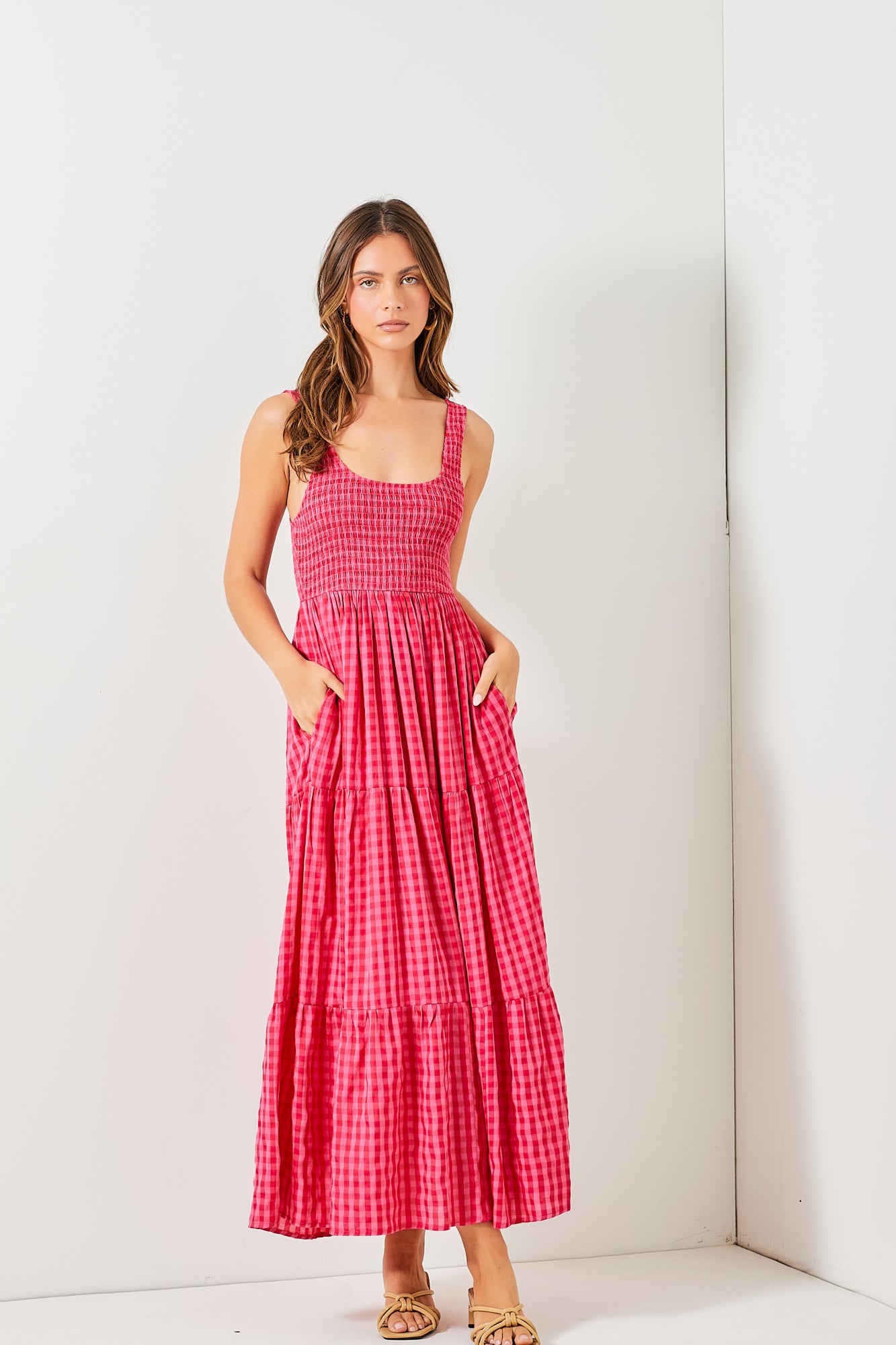 Summer Crush Gingham Midi Dress | Fuchsia