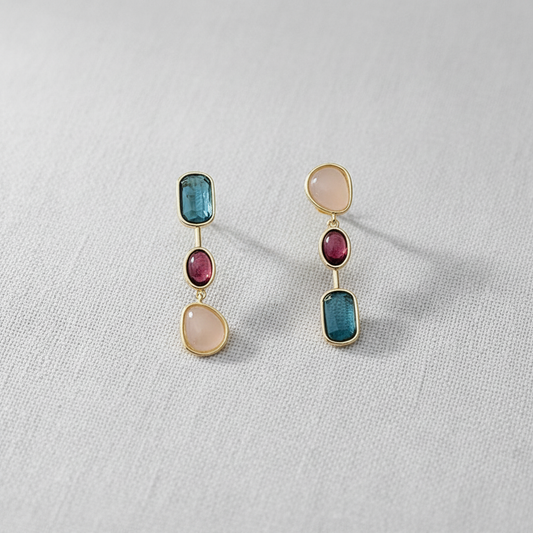 Asymmetric Stud Earrings | Pink + Blue