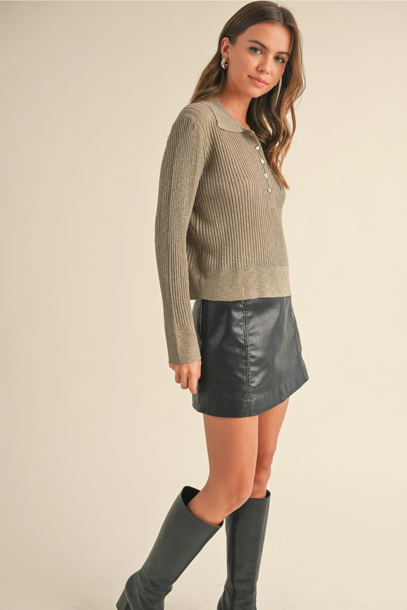 Metallic Ribbed Sweater Shirt