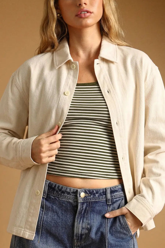 Oversized Boxy Button Up Shirt | Cream