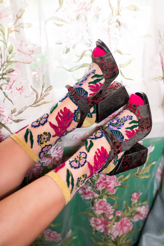 Festive Floral Sheer Socks