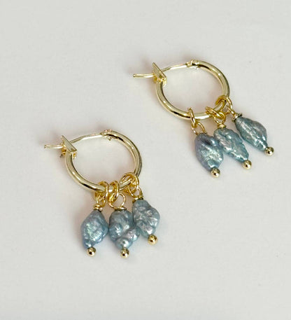 Rice Pearl Hoops | Blue