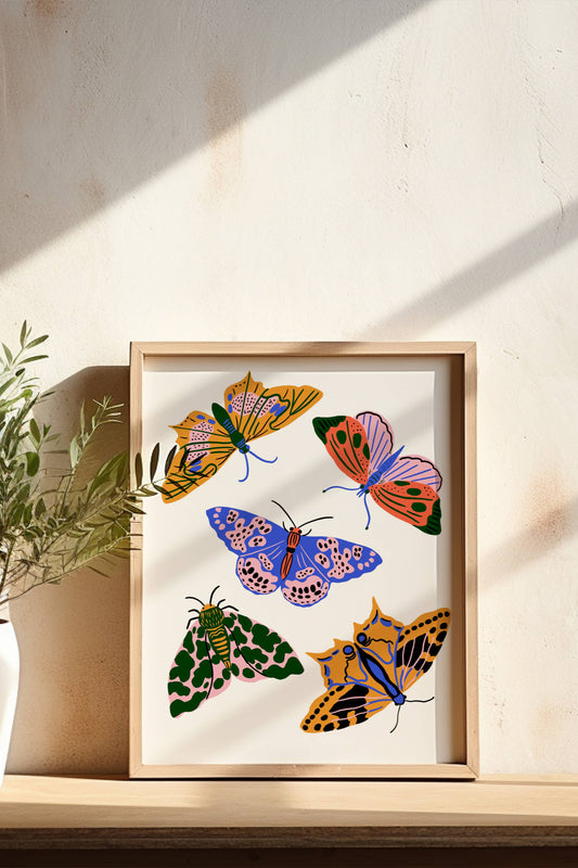 Primary Pop Moths Art Print | 8" x 10"