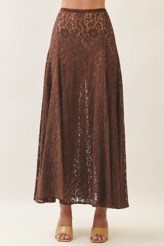 High Waisted Lace Skirt | Chocolate