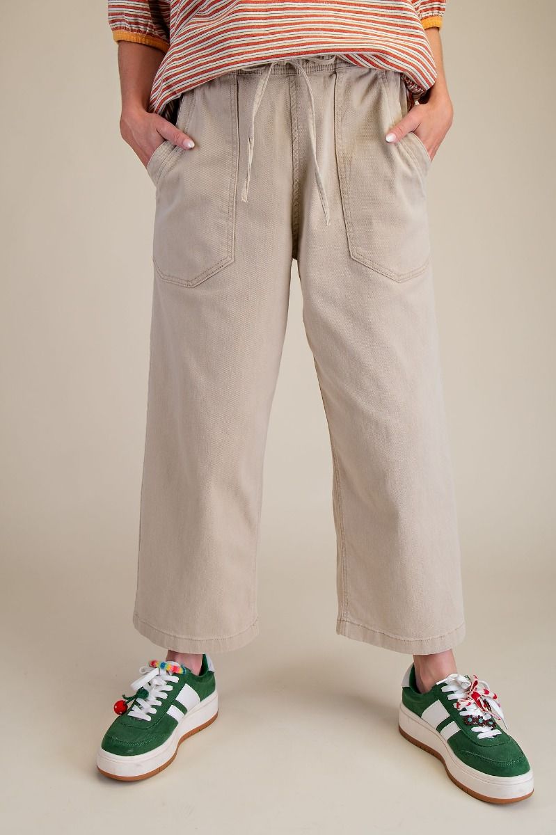Wide Leg Twill Pants | Khaki | Extended