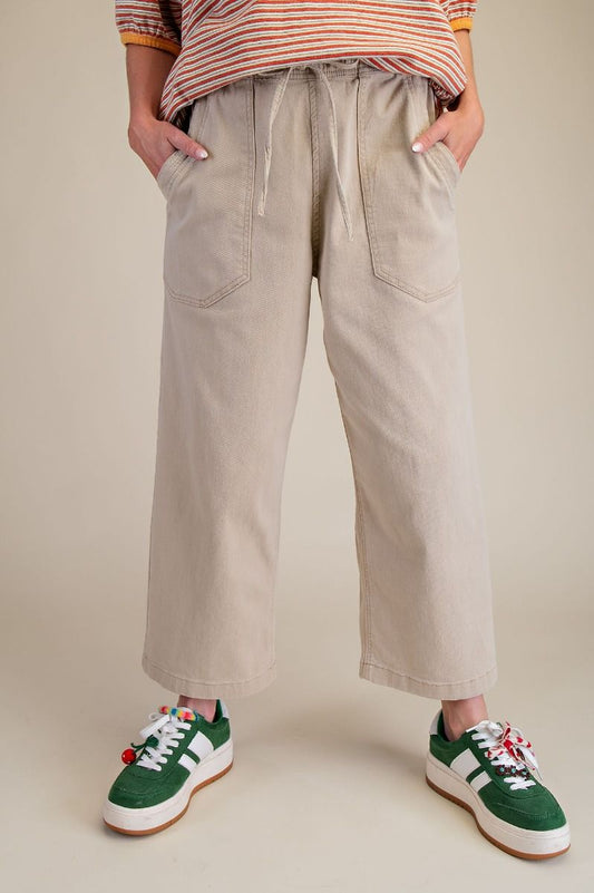Wide Leg Twill Pants | Khaki | Extended