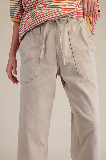 Wide Leg Twill Pants | Khaki | Extended