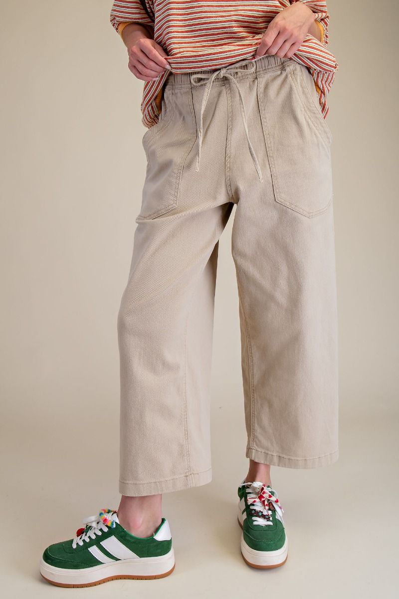 Wide Leg Twill Pants | Khaki | Extended