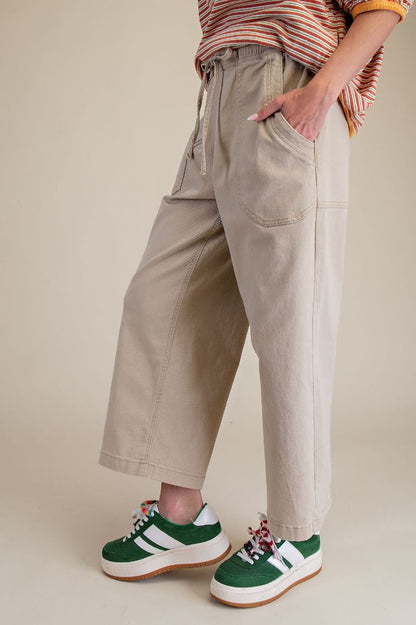 Wide Leg Twill Pants | Khaki