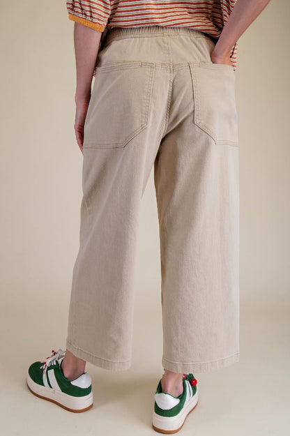 Wide Leg Twill Pants | Khaki | Extended