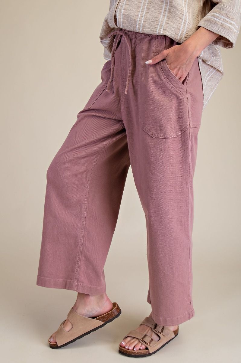Wide Leg Twill Pants | Mauve