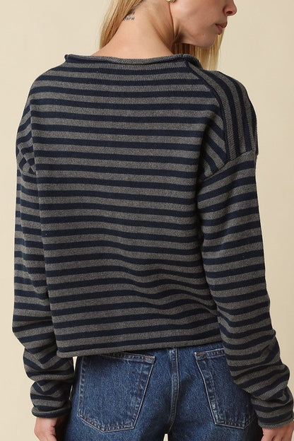 Basic Stripe Cardigan | Dark Grey + Navy