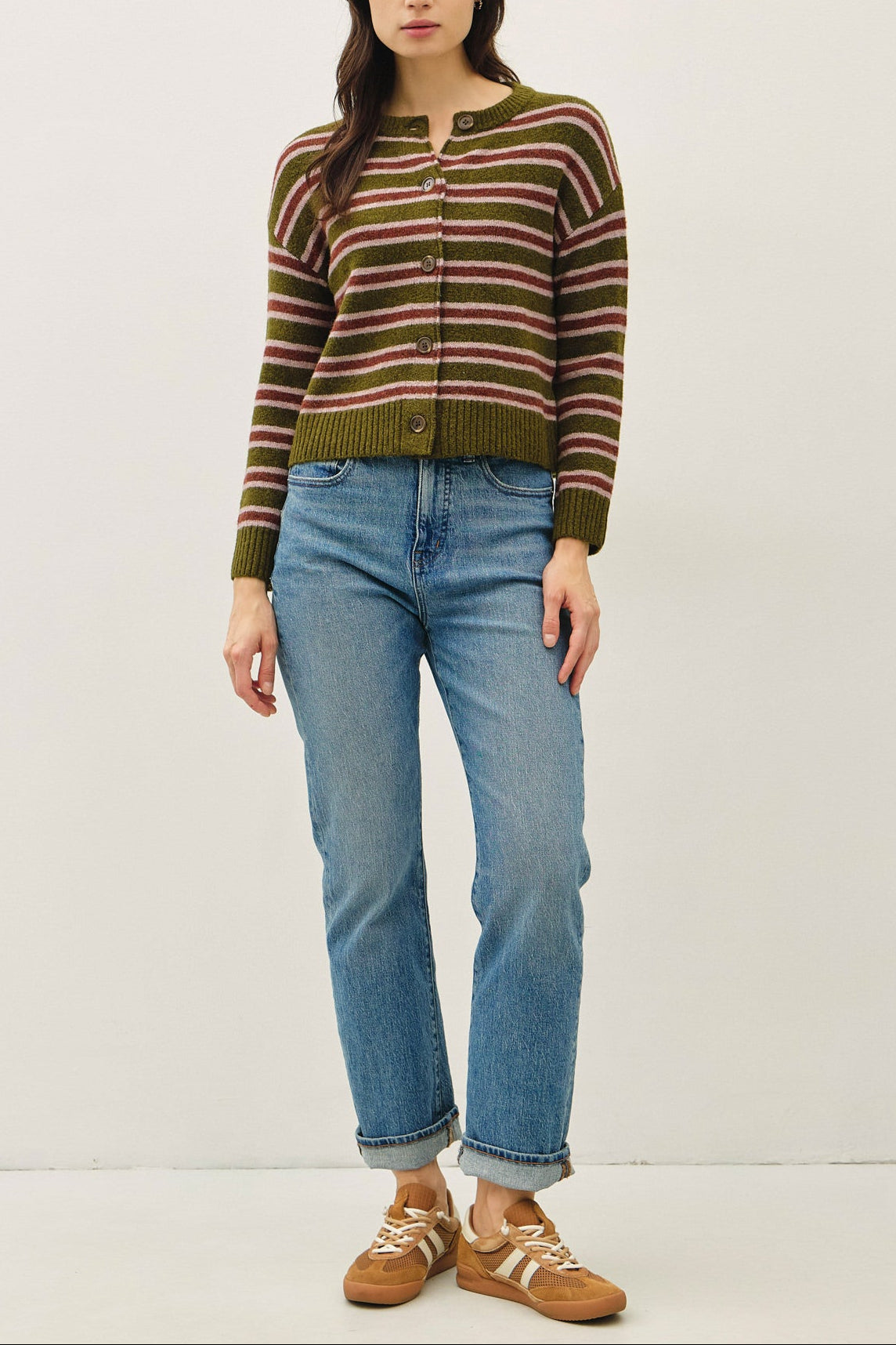 Cozy Striped Cardigan | Olive