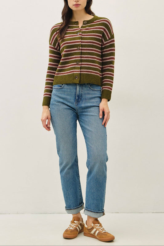 Cozy Striped Cardigan | Olive