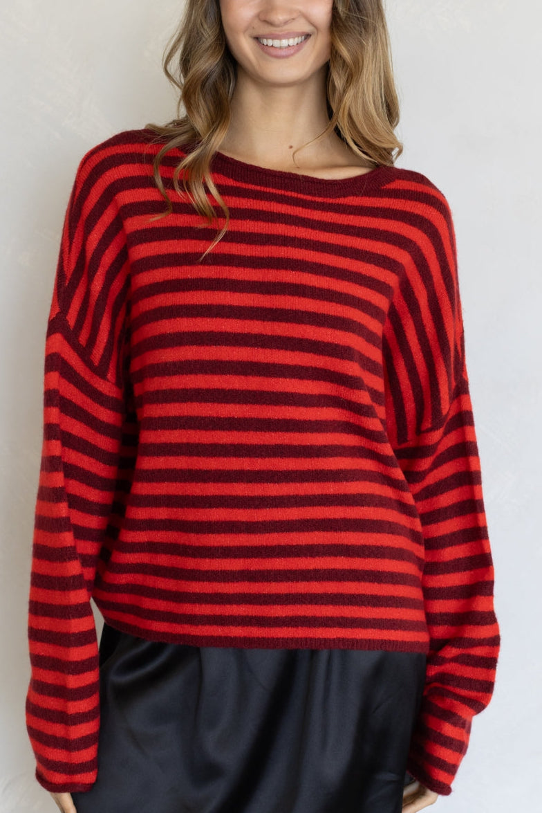 Piper Striped Pullover Sweater | Red Combo