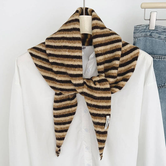 Soft Knit Triangle Scarf | Brown Stripe