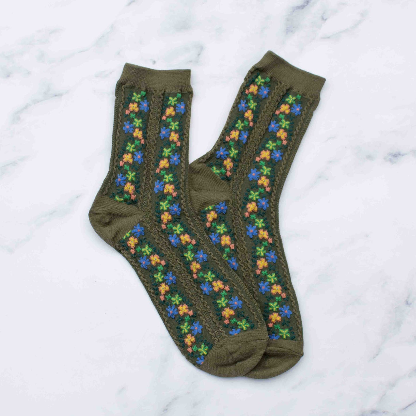 Floral Vine Crew Socks | Rust